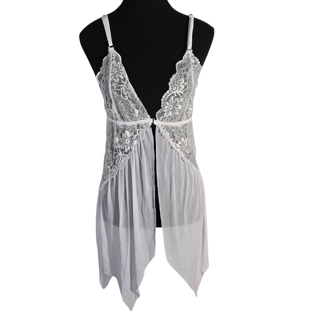 NWOT | 2 Piece White Lace Mesh Button Front Chemise Babydoll Lingerie | 3XL
